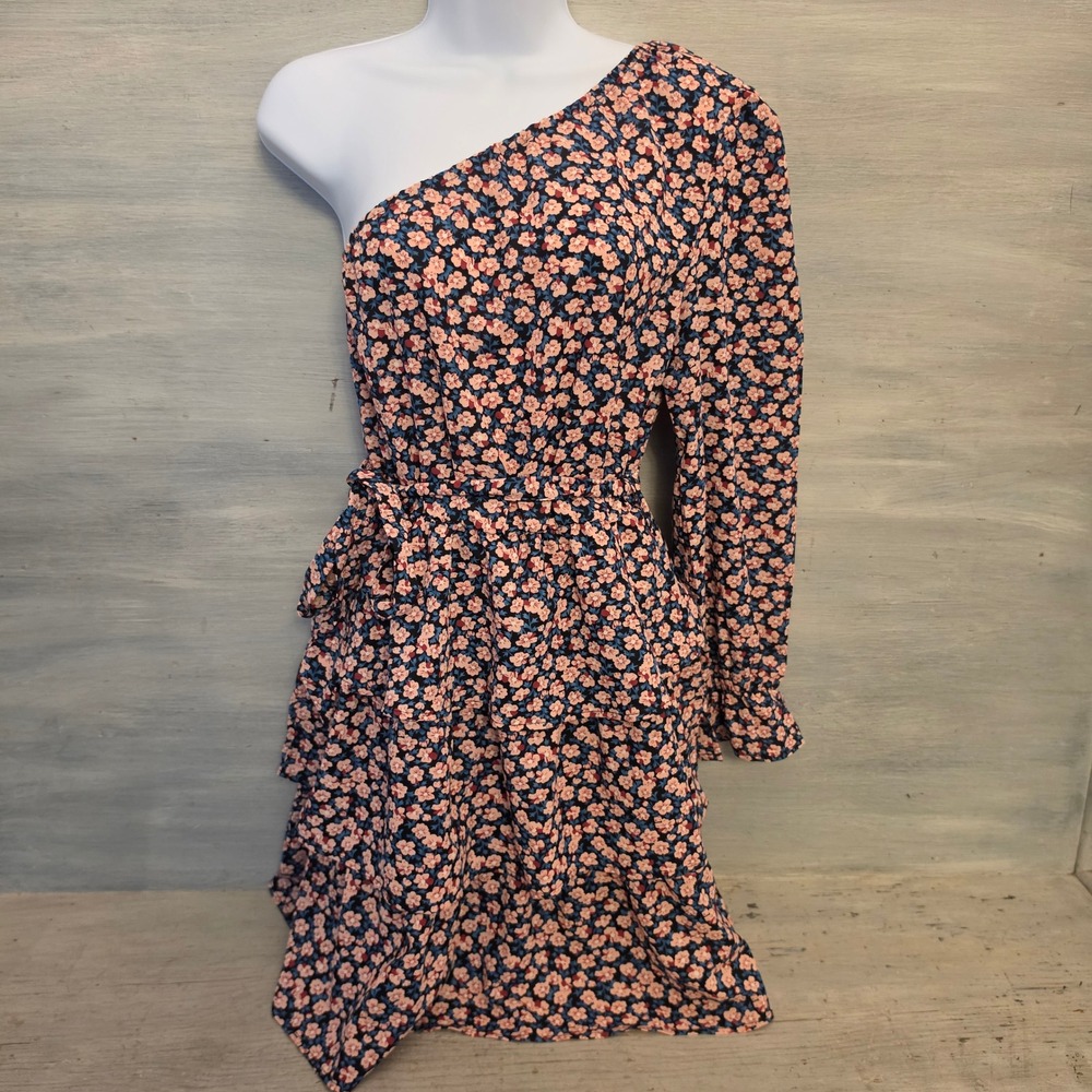 Pretty Garden Multicolor Ditsy Floral Print One Shoulder Mini Dress Medium GC